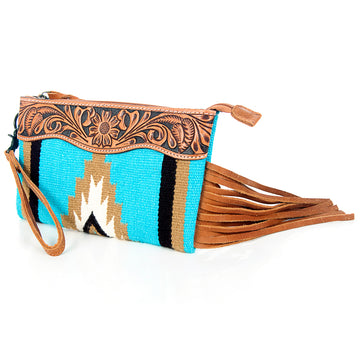 American Darling ADBG344TANDAR10 Wristlet Hand Tooled Saddle Blanket Genuine Leather Women Bag Western Handbag Purse